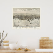 Muskegon, MI Panoramic Map -1874 Poster (Küche)