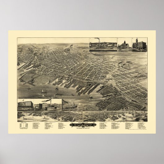 Muskegon, MI Panoramic Map - 1889 Poster (Vorne)
