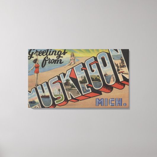 Muskegon, Michigan - Große Buchstabenszenen 2 Leinwanddruck (Vorderseite)