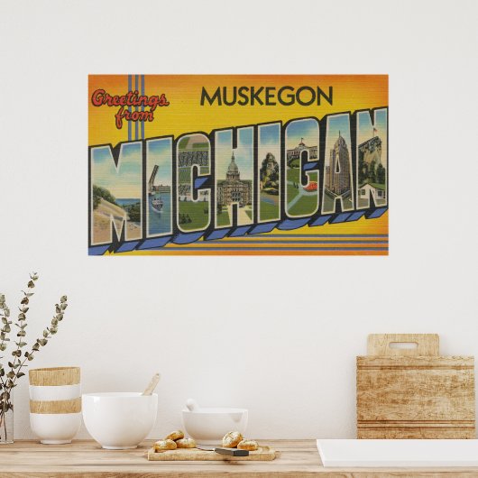 Muskegon, Michigan - Große Buchstabenszenen Poster (Küche)