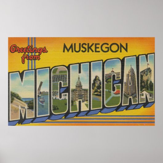Muskegon, Michigan - Große Buchstabenszenen Poster (Vorne)