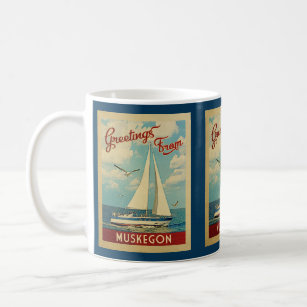 Muskegon Sailboat Vintage Travel Michigan Kaffeetasse