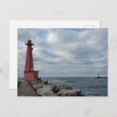 Muskegon South Breakwater Light, Lake Michigan Postkarte (Vorne/Hinten)