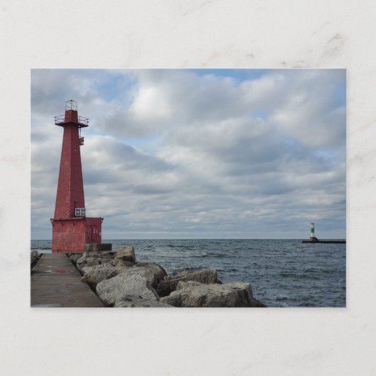 Muskegon South Breakwater Light, Lake Michigan Postkarte (Vorderseite)