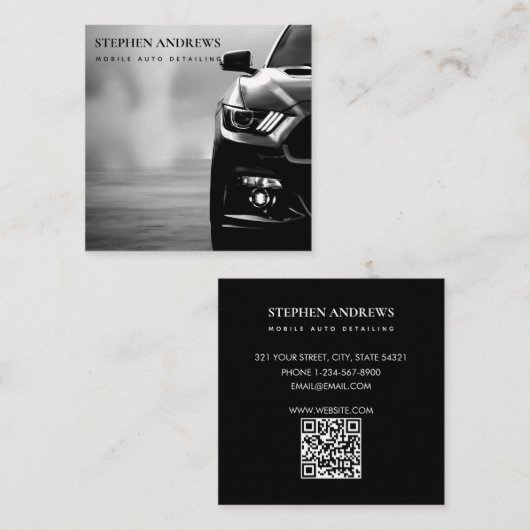 Muskel-Auto, das den QR-Code für die Reparatur von Quadratische Visitenkarte (Vorne/Hinten)