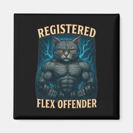 Muskel Cat Registered Flex Offender Funny Gym Meme Magnet (Vorne)