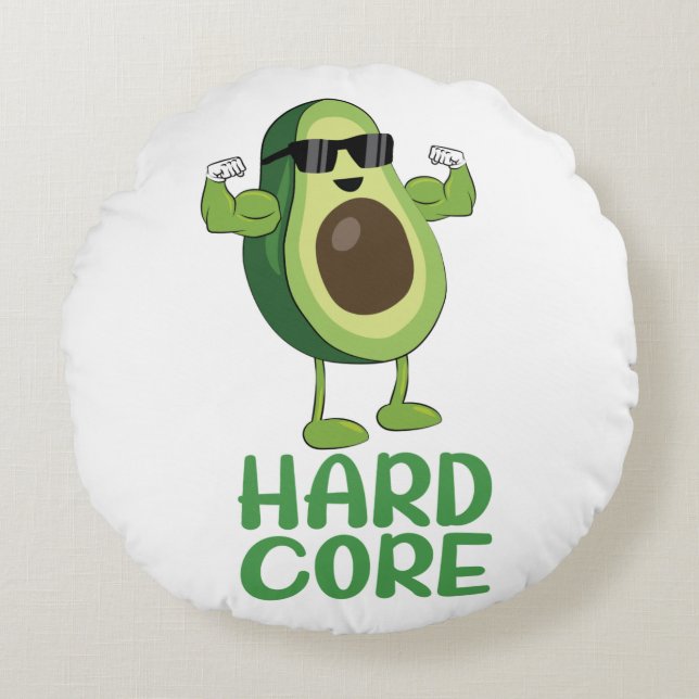 Muskel Hardcore Avocado Funny Rundes Kissen (Vorderseite)