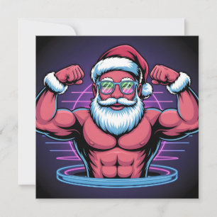 Muskelbepackter Weihnachtsmann Bodybuilder Illustr Feiertagskarte