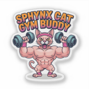 Muskelbiger Sphynx-Katzen-Gym-Buddy-Kartoon Aufkleber
