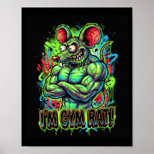 Muskeliger Fitnessstudio-Ratte Bodybuilder Graffit Poster
