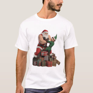 Muskeliger Santa beim Armdrücken mit einem Elf – L T-Shirt