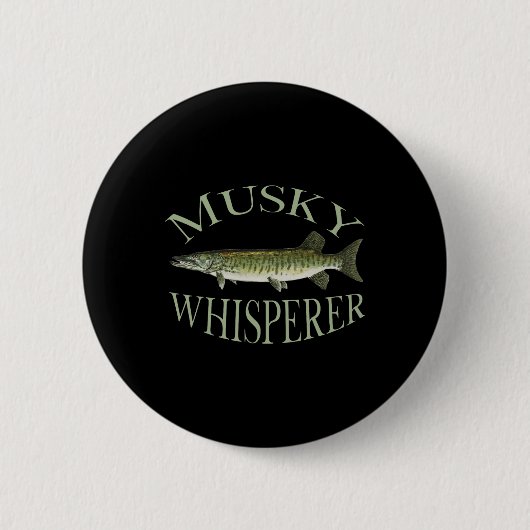 Muskellunge-Fischillustrationskunst Angeln An Button (Vorderseite)