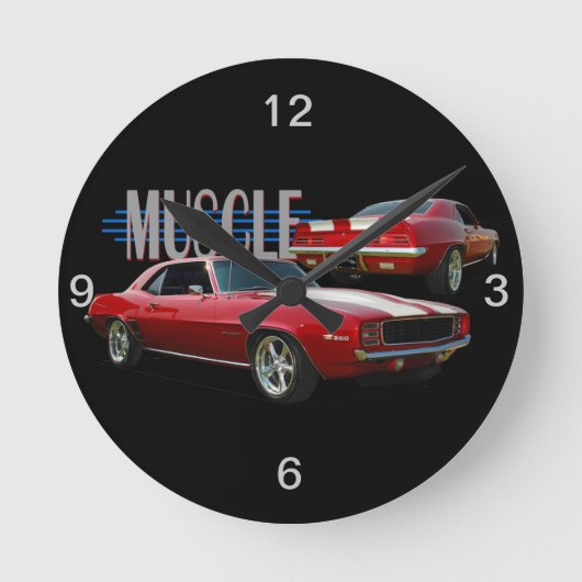Muskelwagen Runde Wanduhr (Vorderseite)