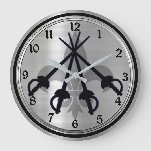 Musketeer Schwerter Silver Round Wall Clock Große Wanduhr (Vorderseite)