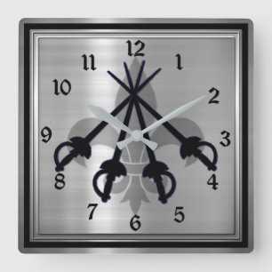 Musketeer Swords Silver Square Wall Clock Quadratische Wanduhr