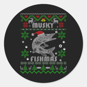 Muskie Angler Fishmas Musky Fischen Geschenke Ugly Runder Aufkleber