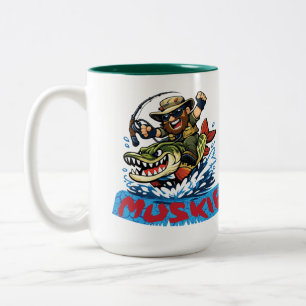 Muskie-Angler reitet Muskie – Angler-Illustration Zweifarbige Tasse