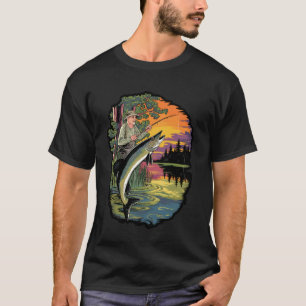 Muskie-Fisch Retro-Sonnenuntergangs-Design T-Shirt