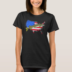 Muskie Nordhecht Angeln Vintage Amerikanische Flag T-Shirt