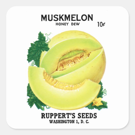 Muskmelon (Honigtaube) Etikett für Saatpackungen Quadratischer Aufkleber (Vorderseite)