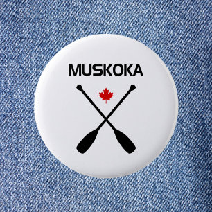 Muskoka Canada Crossed Paddle Oars Maple Leaf Button