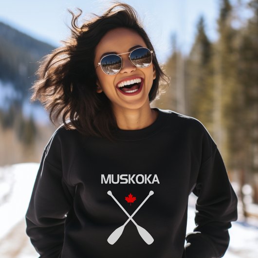 Muskoka Canada Crossed Paddle Oars Maple Leaf Dark Sweatshirt