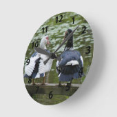 Muskovy Enten sitzen auf einer Bank Runde Wanduhr (Winkel)
