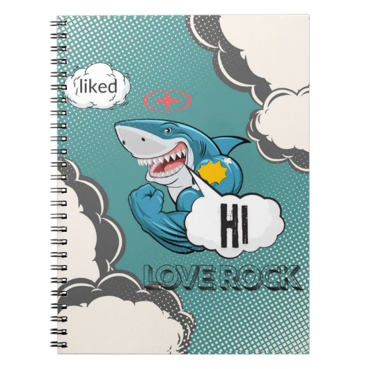 Muskuläre Hai-Comic-Notebook - HI, LIEBE ROC Notizblock (Vorderseite)