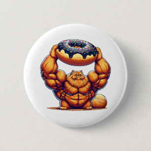 Muskulöse Katze hebt Donut Button