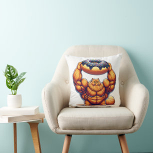 Muskulöse Katze hebt Donut Kissen