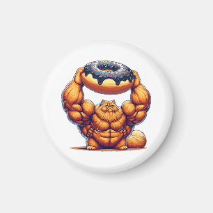 Muskulöse Katze hebt Donut Magnet