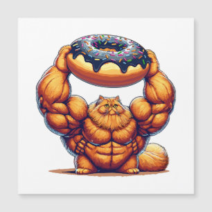 Muskulöse Katze hebt Donut Magnetkarte