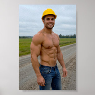 Muskulöser Bauarbeiter Bild Nr. 1 Mini Poster