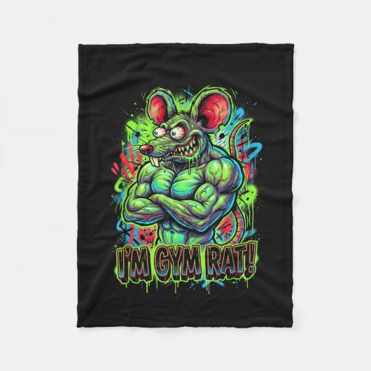 Muskulöser Fitnessstudio-Ratte Bodybuilder Graffit Fleecedecke (Vorderseite)