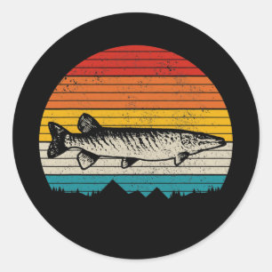 Musky Vintage Hecht Musky Angeln Männer Fischer Runder Aufkleber