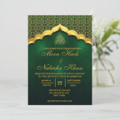 muslimische Green and Gold Wedding Card Einladung (Stehend Vorderseite)
