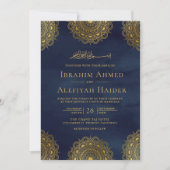 Muslimische Hochzeit der Navy Blue und des Goldene Einladung (Vorderseite)