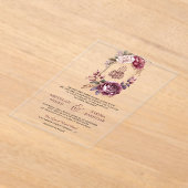 Muslimische Hochzeit in Burgund-Floral-Wappen Acryleinladungen (Ablage )