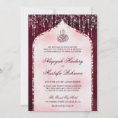 Muslimische Hochzeit in Burgund Rosa Glitzer Arch Einladung (Vorderseite)