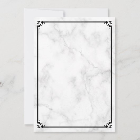 Muslimische Hochzeit in weißem Marmor und schwarze Einladung (Rückseite)