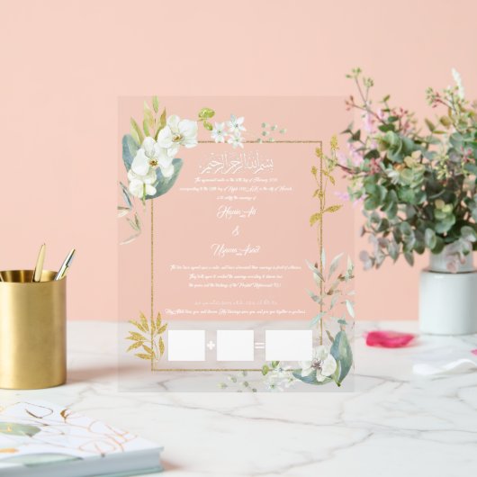 muslimische Hochzeitserklärung, Öffentlicher Vertr Acrylschild (Hochzeit)