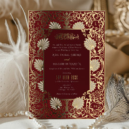 muslimische Red & Gold Foil Akzente Hochzeit Folieneinladung