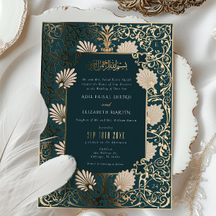 Muslimische Teal- und Goldfolien-Akzente Hochzeit Folieneinladung