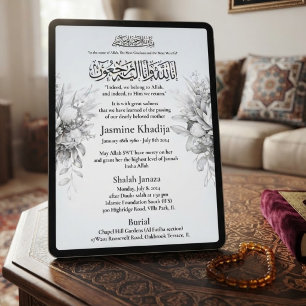Muslimische Todesanzeige Weibliches Janaza-Gebet Einladung