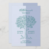 muslimisches Englisch | Hochzeit von Blauem und Gr Einladung (Vorne/Hinten)