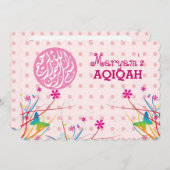 Muslimisches Mädchen pink aqiqah Islamische Einladung (Vorne/Hinten)