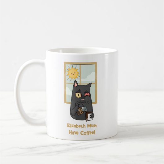 Muss Kaffee entwirren Katzenkatze auf Java Kaffeetasse (Links)
