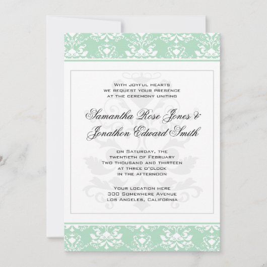 Muss und weiße Damast Einladung zur Hochzeit (Vorderseite)