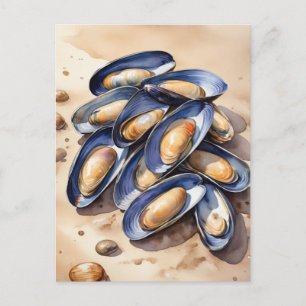 Mussels auf einem Strand Aquarell Postkarte