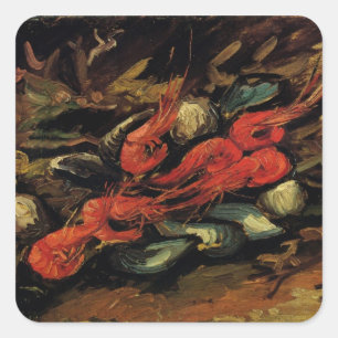 Mussels und Shrimp von Vincent van Gogh Quadratischer Aufkleber